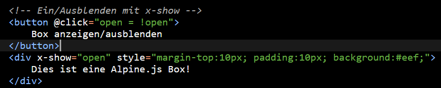Beispielcode für Inhalte ein/ausblenden